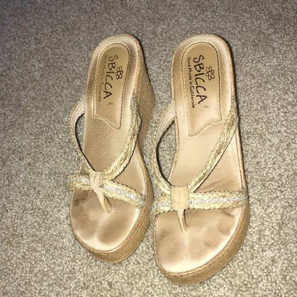 Sbicca Shoes - Tan wedges
